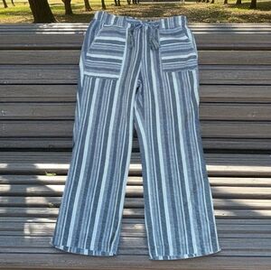 Beau/Dawson Linen Blend Comfy Casual Striped Blue and White Capri Pants Sz S